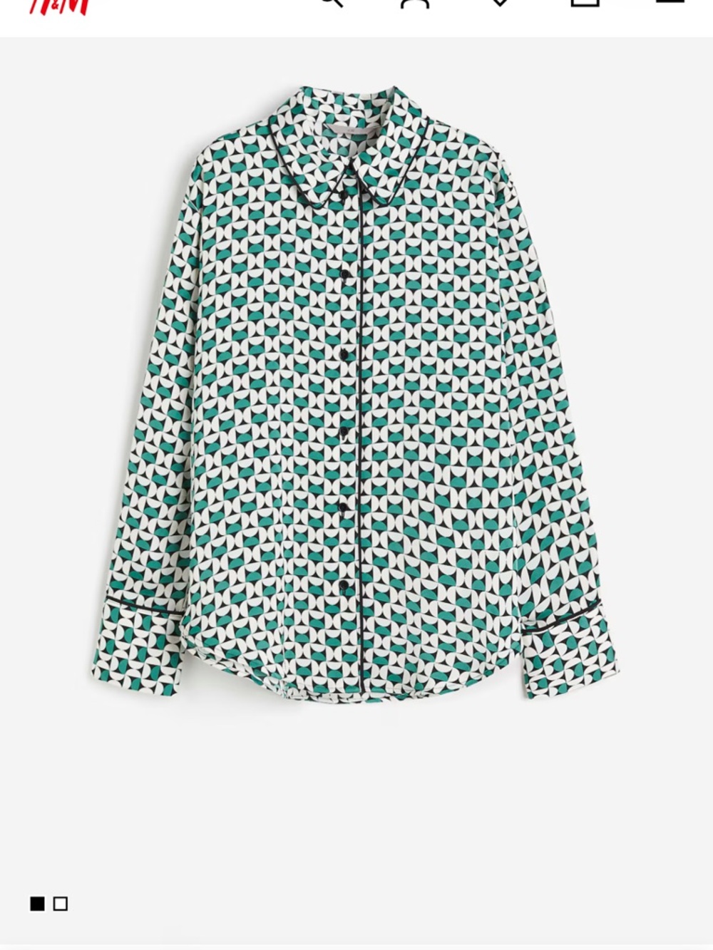 H&M Women’s geometric Print Long-Sleeve Shirt - Green/White